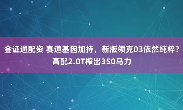 金证通配资 赛道基因加持，新版领克03依然纯粹？高配2.0T榨出350马力